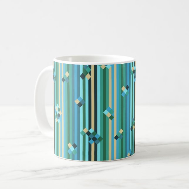 Caneca De Café Mistura de tiras - verde e azul (Frente Esquerda)