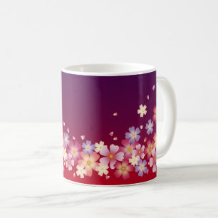 Caneca De Café Mistura Sakura Blossoms Kimono Style Red & Purple