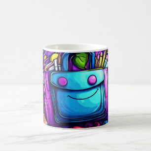 Caneca De Café mochila azul rodeada de suprimentos escolares colo