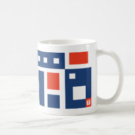 Caneca De Café Mod divertido Geométrico em Vermelho, Branco e Azu