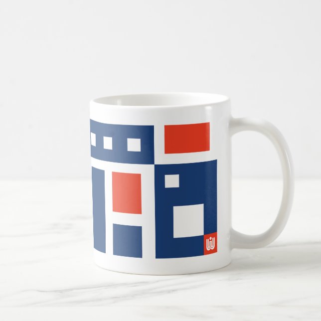 Caneca De Café Mod divertido Geométrico em Vermelho, Branco e Azu (Direita)