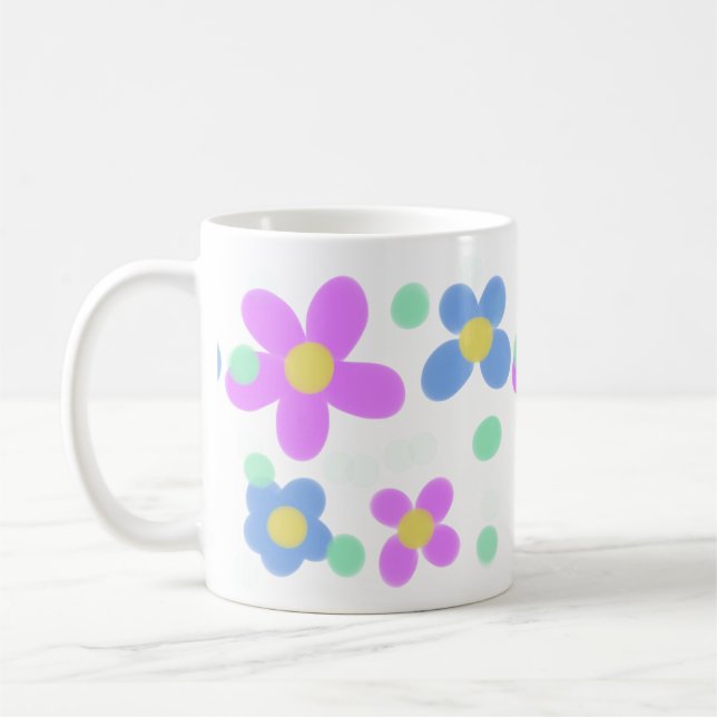 Caneca De Café Mod Dots Floral Impressão Mug (Esquerda)