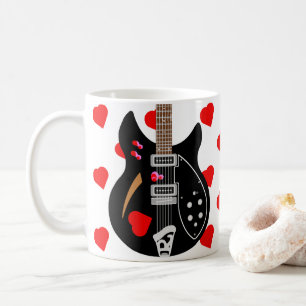 Caneca De Café Mod Pop Art Love Heart Guitar