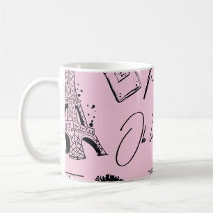 Caneca De Café Moda, caligrafia, Torre Eiffel, lábios