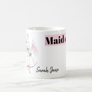 Caneca De Café Moda Noiva Cor-de-Rosa Nome da Madrinha de casamen