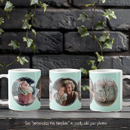 Caneca De Café Modelo 3 Colagem de Fotos Circulares Aqua C112