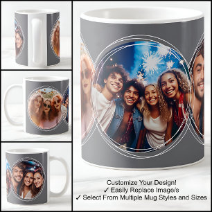 Caneca De Café Modelo 3 Colagem de Fotos Circulares Cinza Escuro