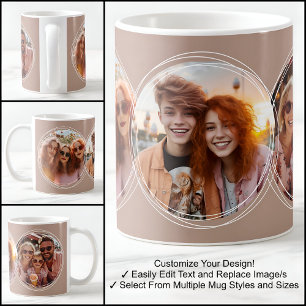 Caneca De Café Modelo 3 Colagem de Fotos Circulares Marrom C88