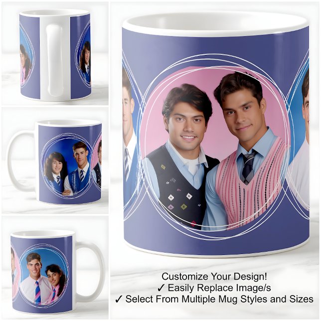 Caneca De Café Modelo 3 Fotos circulares Colagem Azul C49 (Criador carregado)