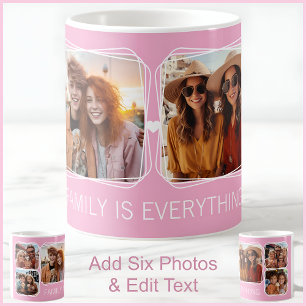Caneca De Café Modelo de Colagem de Fotos 6 Memória Moderna Rosa