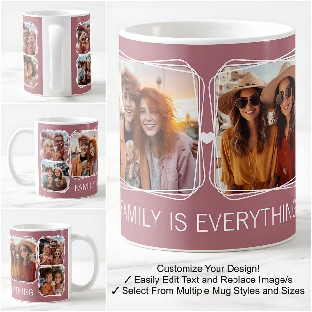 Caneca De Café Modelo de Colagem de Fotos Modern Memory 6 Rosa C1 (Criador carregado)