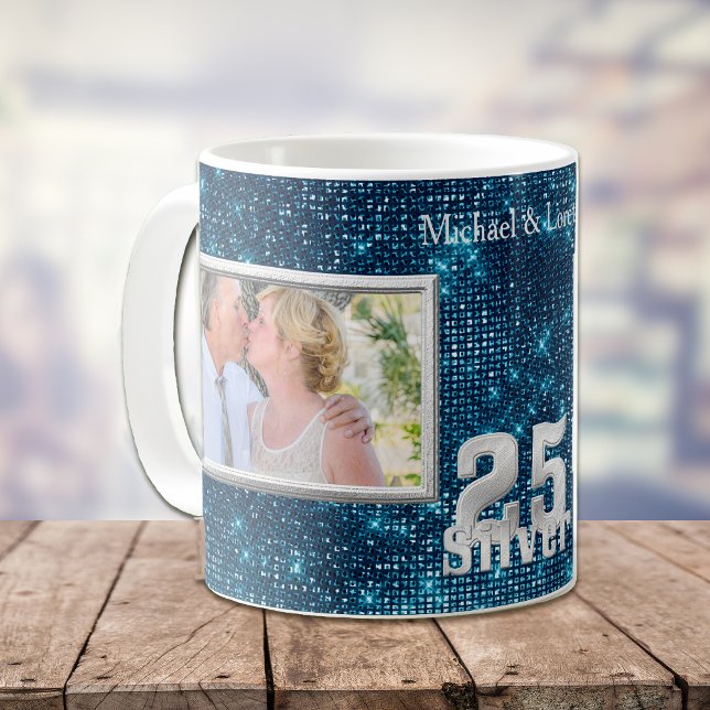 Caneca De Café Modelo de Foto de Aniversário de Casamento Silver (Criador carregado)
