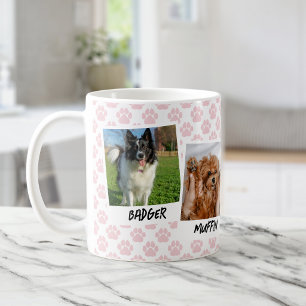 Caneca De Café Modelo de Foto de Instantâneos para Cães Pink Paws