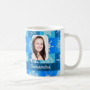 Caneca De Café Modelo de foto de padrão de neve azul