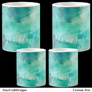 Caneca De Café Modelo de Texto de Roteiro Bonito Aguarela Verde T