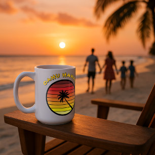 Caneca De Café Modelo do Sunset Retro da Árvore Palm