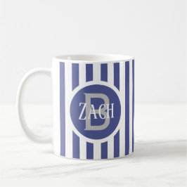 Caneca De Café Modelo Listrado Azul C49 Nome Curto Inicial