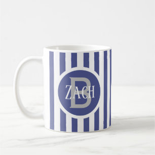 Caneca De Café Modelo Listrado Azul C49 Nome Curto Inicial