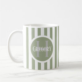 Caneca De Café Modelo Listrado Verde C22 Nome Inicial Longo