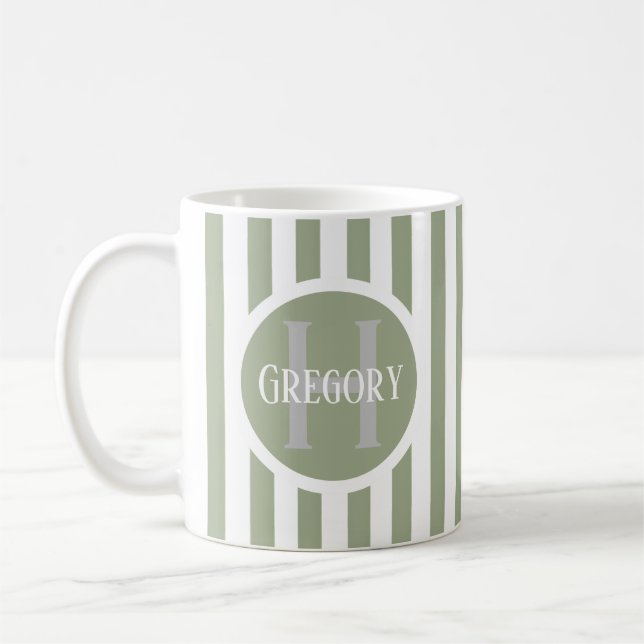 Caneca De Café Modelo Listrado Verde C22 Nome Inicial Longo (Esquerda)