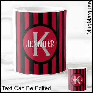 Caneca De Café Modelo Listrado Vermelho C81 Nome Comprido Inicial