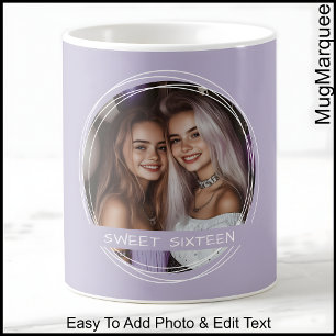 Caneca De Café Modelo Mensagem de Foto Lembrança Dezesseis Lilás 