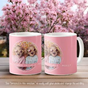 Caneca De Café Modelo Mensagem de Foto Lembrança Gêmeas Rosa C51