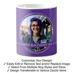 Caneca De Café Modelo Mensagem de Foto Lembrança Irmã Roxo C125