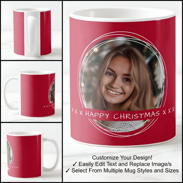 Caneca De Café Modelo Mensagem de Foto Lembrança Natal Vermelho C (Criador carregado)