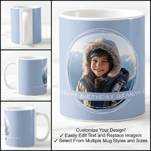 Caneca De Café Modelo Mensagem de Foto Lembrança Vovô Azul C410