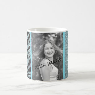 Caneca De Café Modelo Personalizado de Zebra Azul Turquesa Brilha