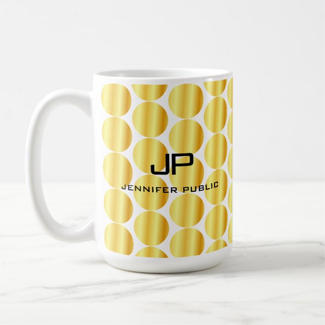 Caneca De Café Modelo personalizado do Monograma Dourado Faux (Esquerda)