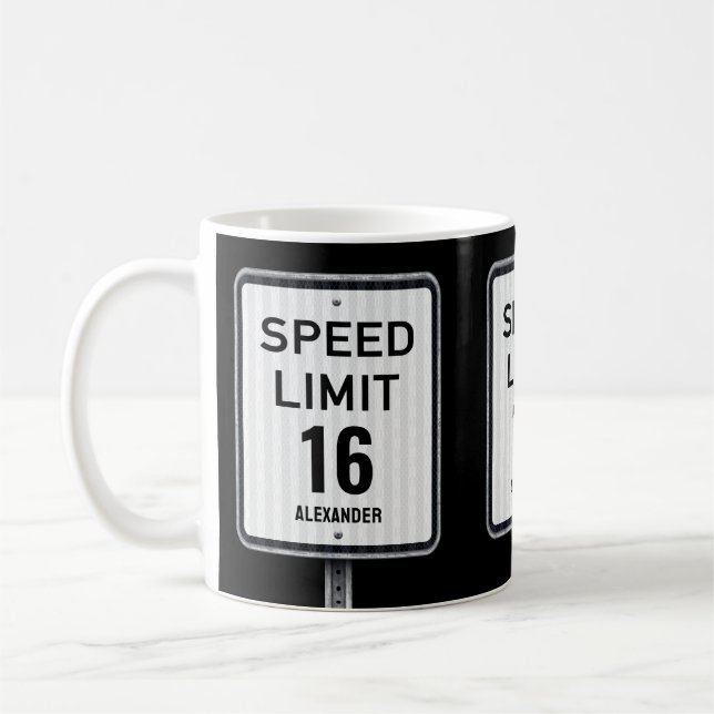 Caneca De Café Modern 16th Birthday Speed Sign (Esquerda)