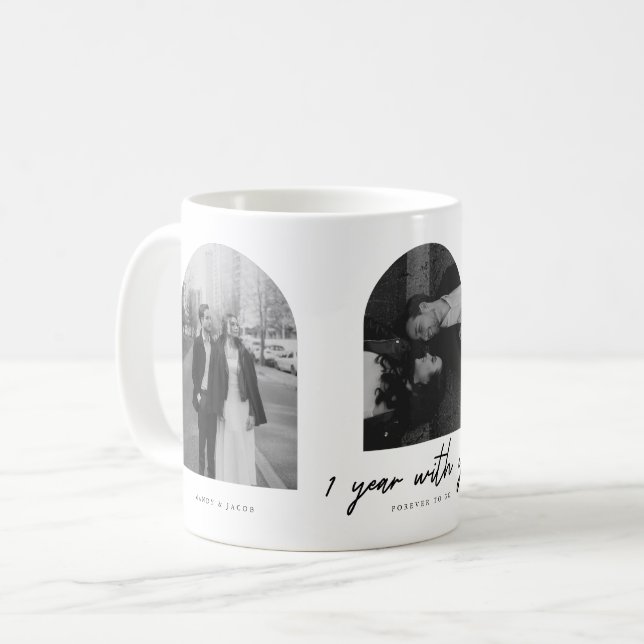 Caneca De Café Modern 1st Anniversary Couple 3-Photo Arch (Frente Esquerda)