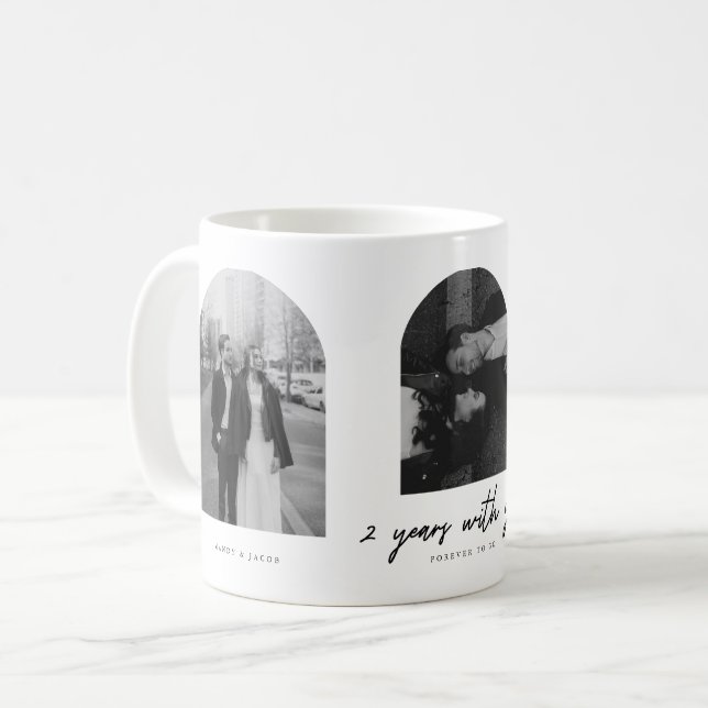 Caneca De Café Modern 2 Year Anniversary Couple Photo Arch (Frente Esquerda)