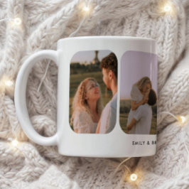 Caneca De Café Modern 4-Photo Wedding Couple Names