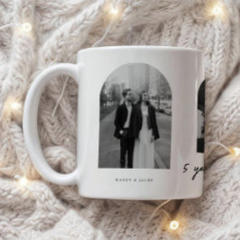 Caneca De Café Modern 5 Year Anniversary 3-Photo Wedding Couple