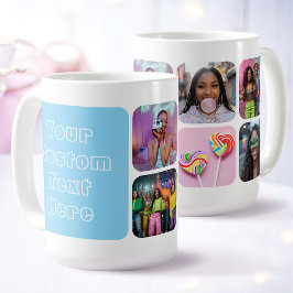 Caneca De Café Modern 6 Custom Photo Text Besties Retro Blue