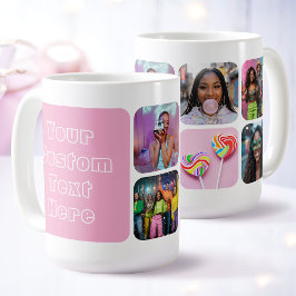 Caneca De Café Modern 6 Custom Photo Text Besties Retro Pink