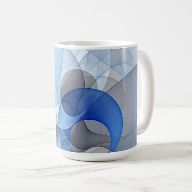 Caneca De Café Modern Abstract Blue Gray Fractal Art Graphic (Frente Esquerda)
