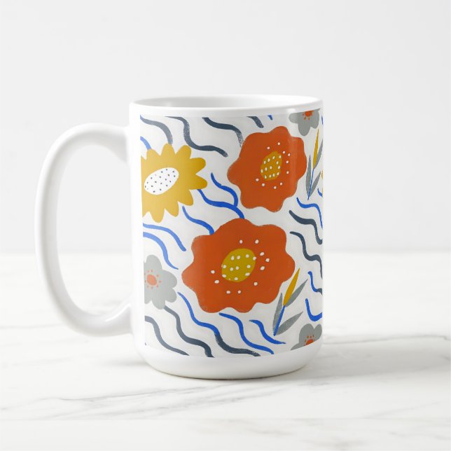 Caneca De Café Modern Abstract Flowers Vibrant Wavy (Esquerda)