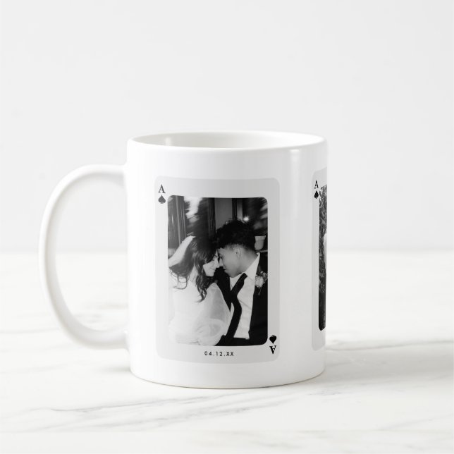 Caneca De Café Modern Ace of Spades 3 Couple Photos Custom (Esquerda)