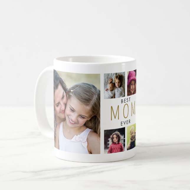 Caneca De Café Modern Best mom Ever 6 Photo Collage White (Frente Esquerda)