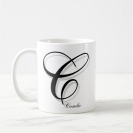 Caneca De Café Modern Black C Monogram | Custom Name