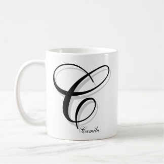 Caneca De Café Modern Black C Monogram | Custom Name
