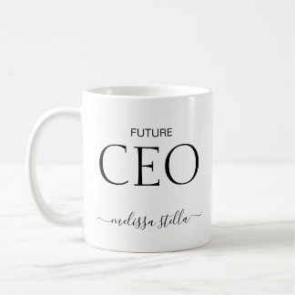 Caneca De Café Modern Black & White Future CEO Name | Girly Gift