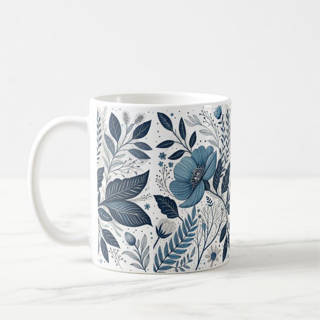 Caneca De Café Modern Blue Floral Pattern Mug (Esquerda)