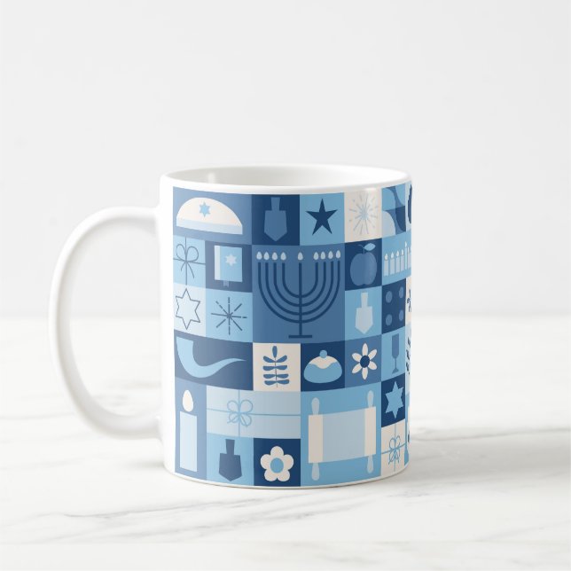 Caneca De Café Modern Blue Hanukkah Symbols Mug (Esquerda)