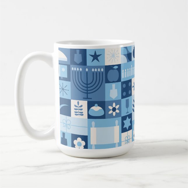 Caneca De Café Modern Blue Hanukkah Symbols Mug (Esquerda)