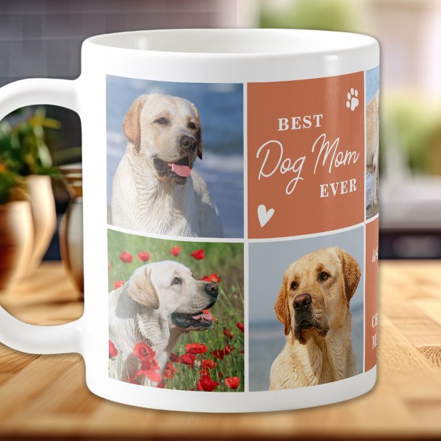 Caneca De Café Modern Boho 7 Photo Collage MOM personalizado DOG (Criador carregado)